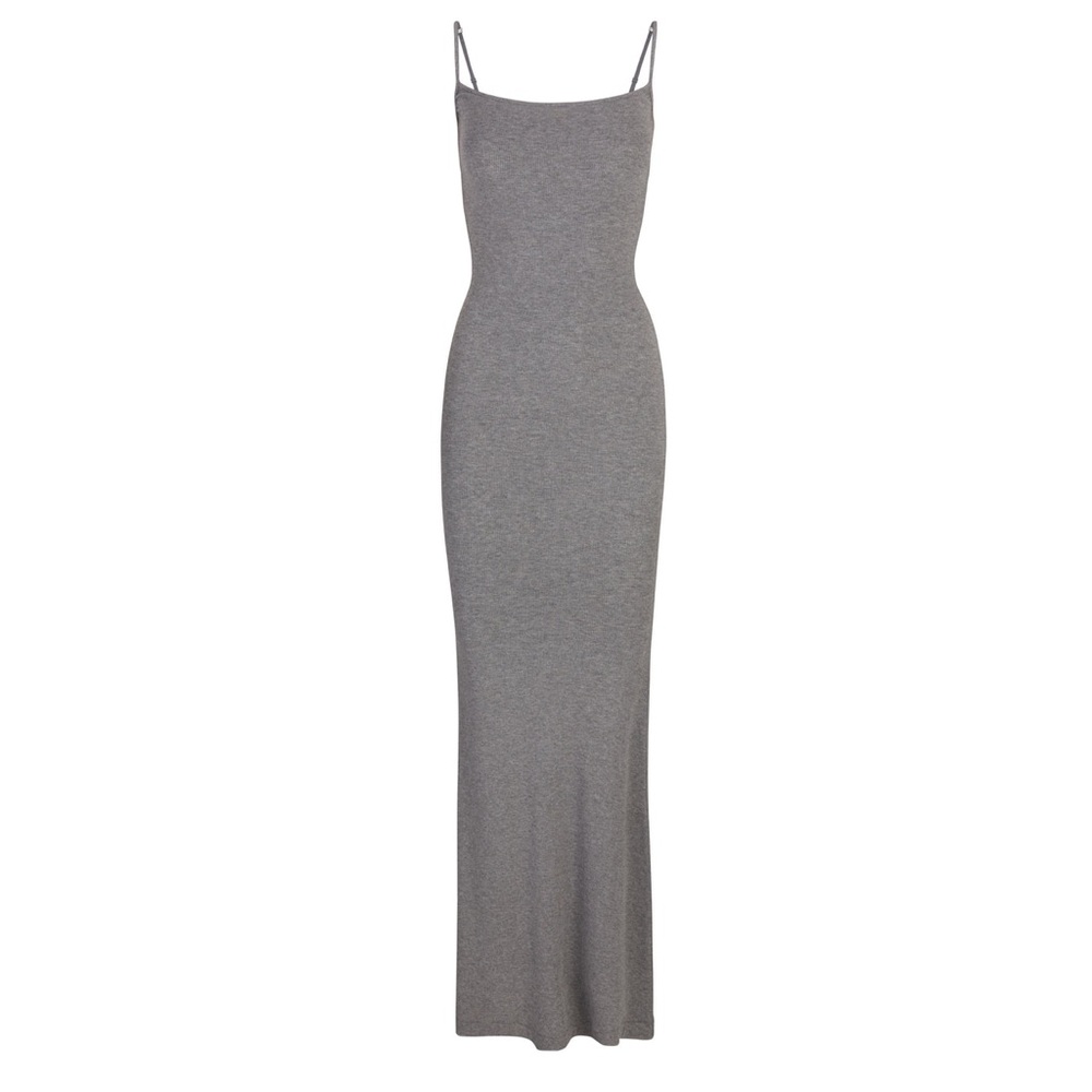 SKIMS Gray Ribbed Pencil Maxi Skirt